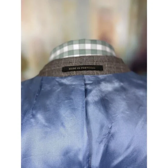 J Hilburn Mens Brown Glen Check Soft Wool Blazer 46L MSRP $1299